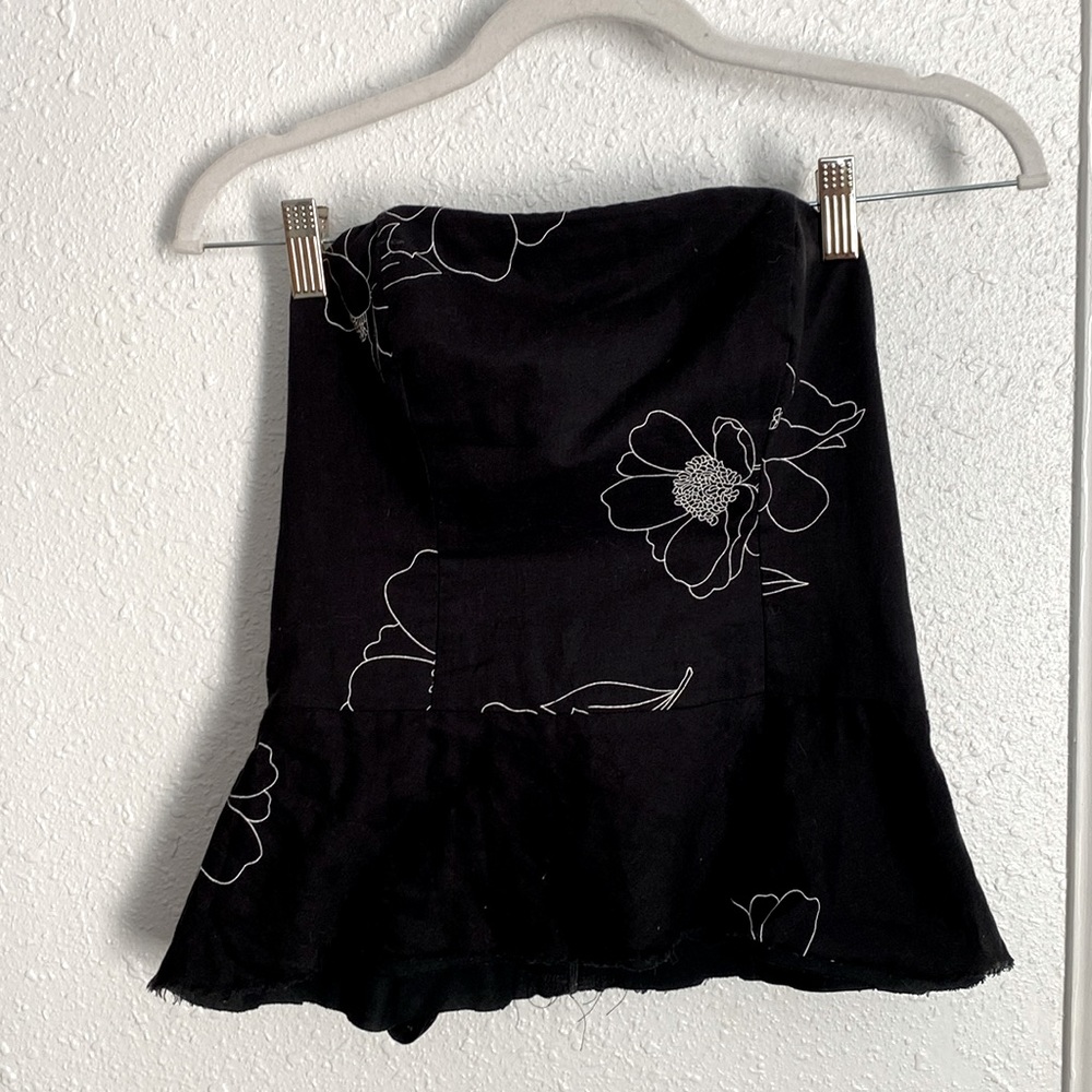 corset tube top bandeau top strapless top w peplum bottom raw hem tie back bow